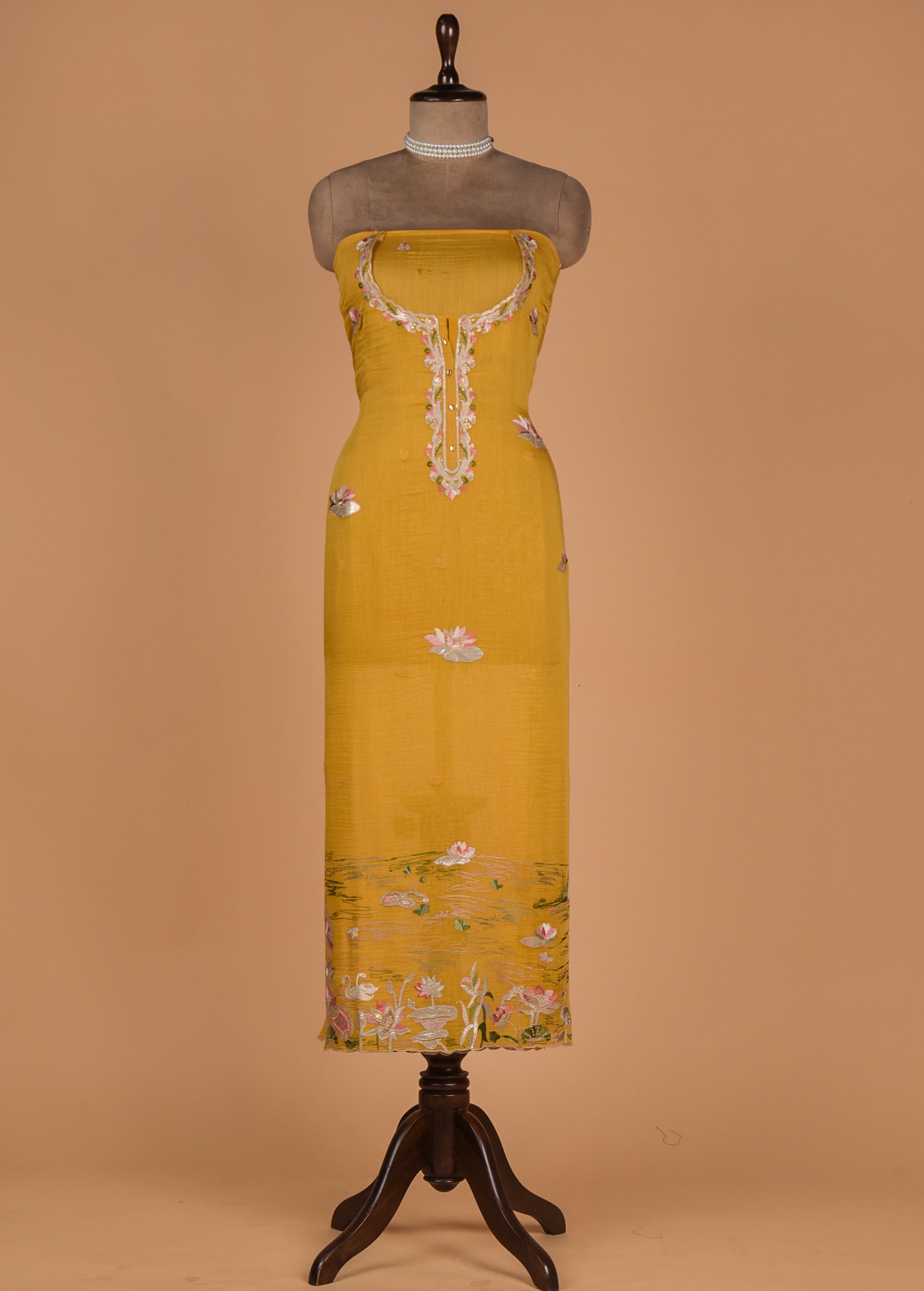 Yellow Mul Chanderi Dress Material