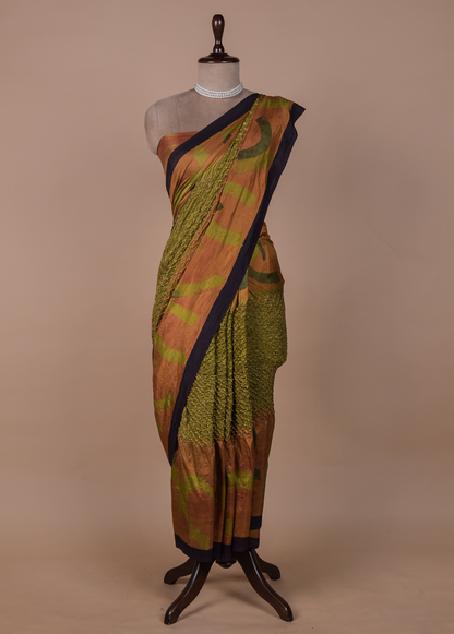 Green Tussar Bandhani Saree
