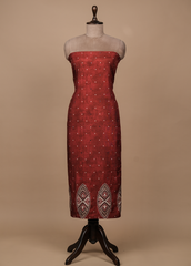 Red Art Crepe Dress Material