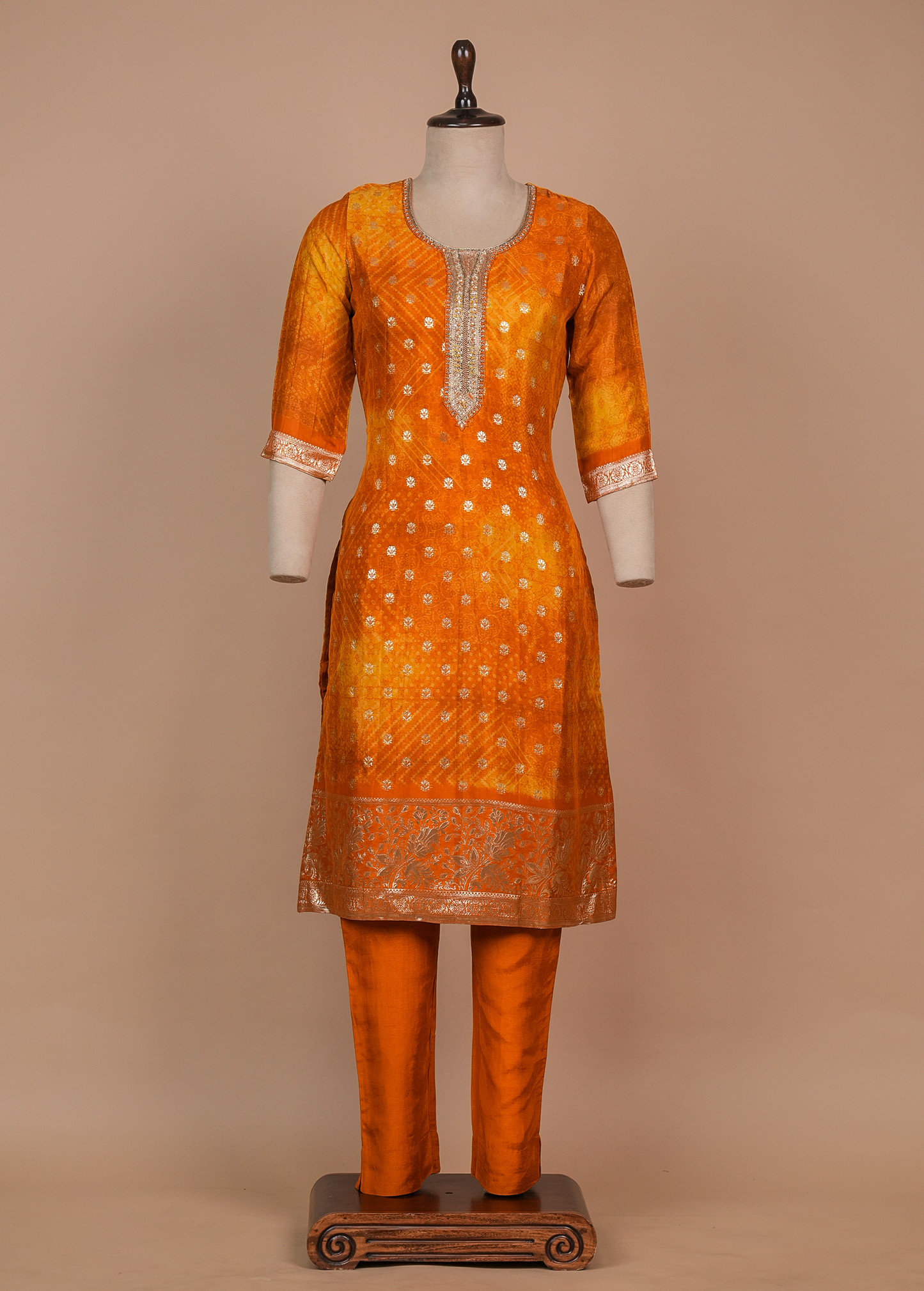 Yellow Cotton Silk Straight Set
