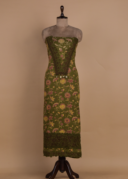 Green Chanderi Dress Material