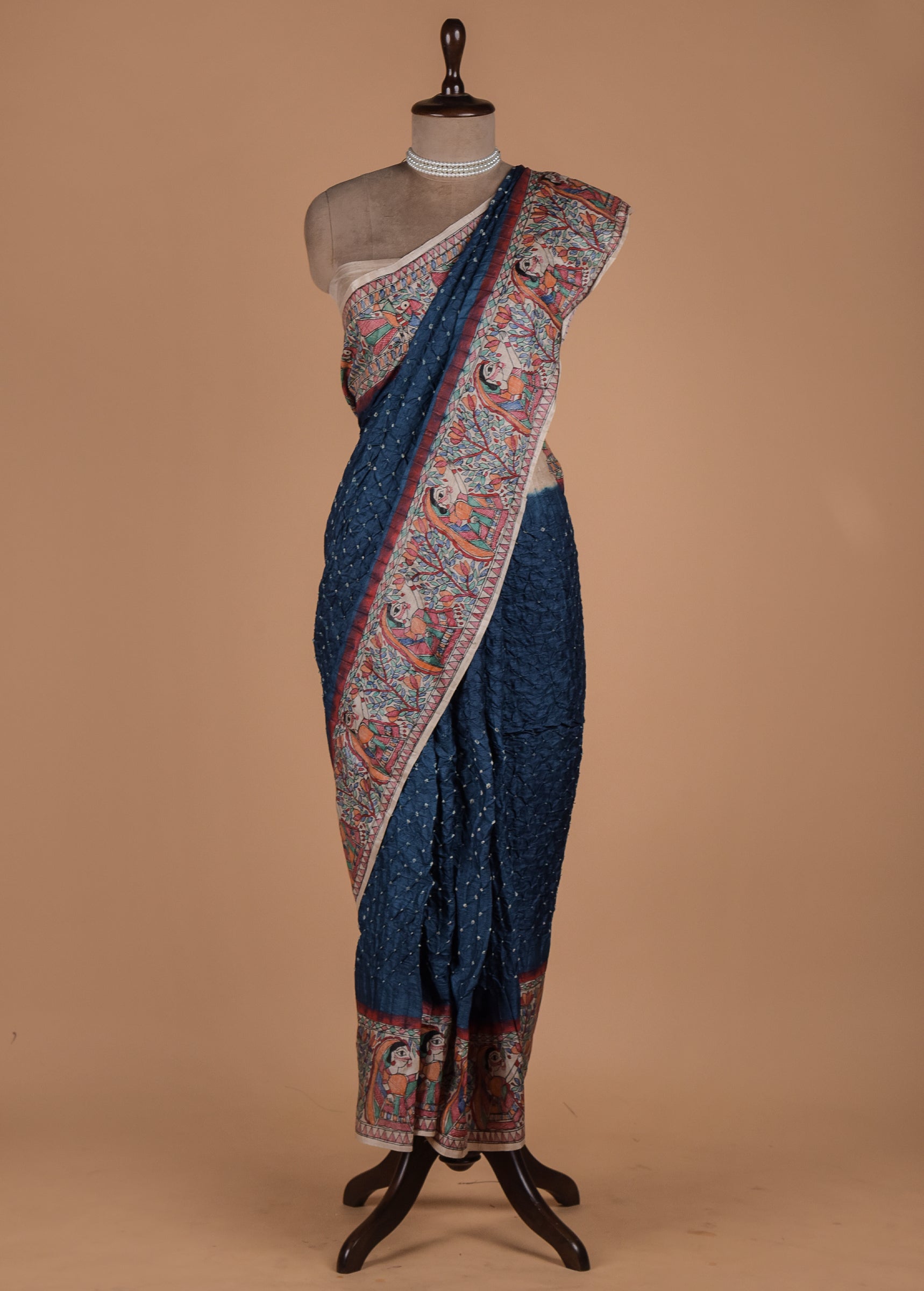 Blue Tussar Printed Saree