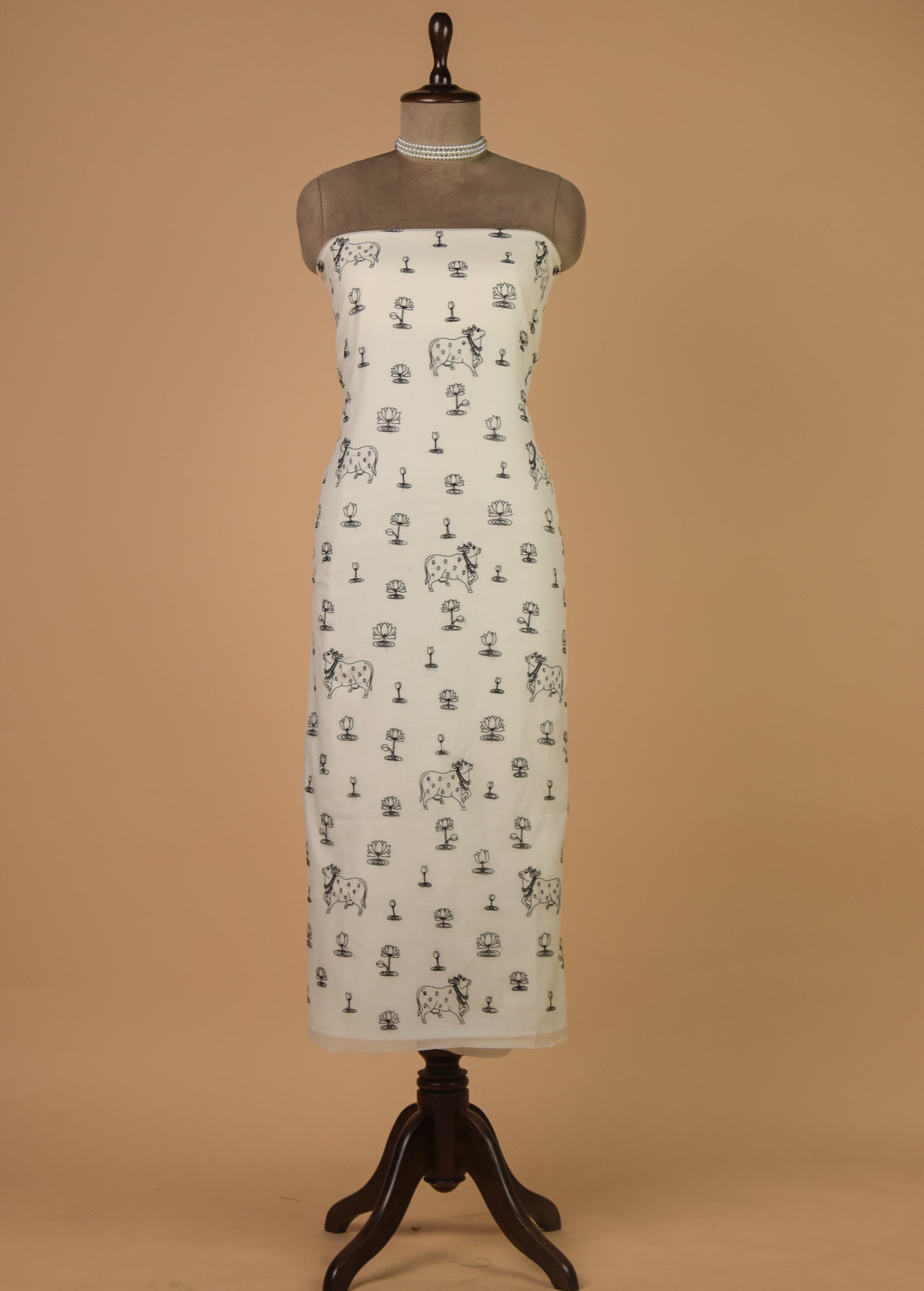 White Mul Chanderi Dress Material