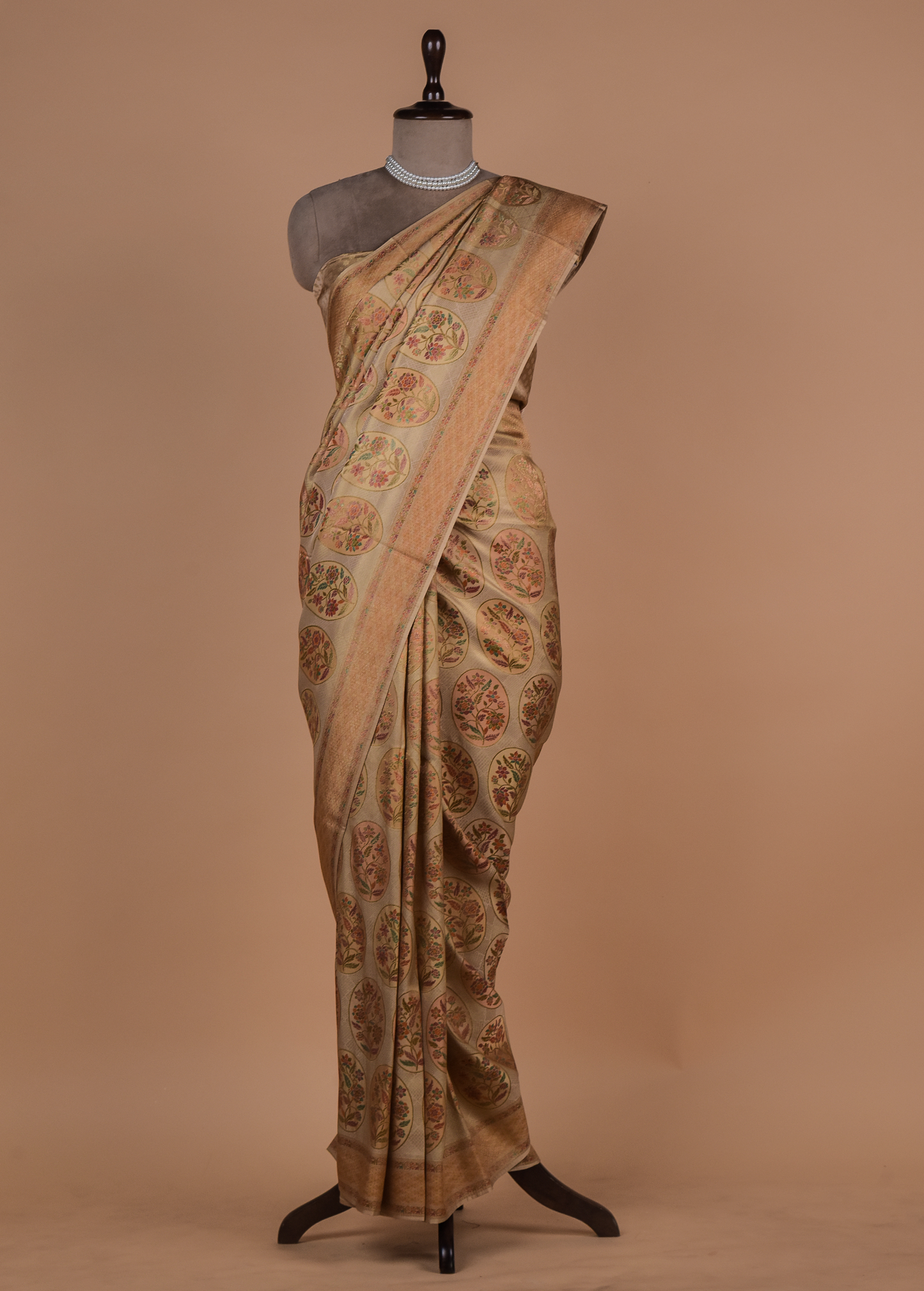Cream Moroccan Silk Embroidered Saree