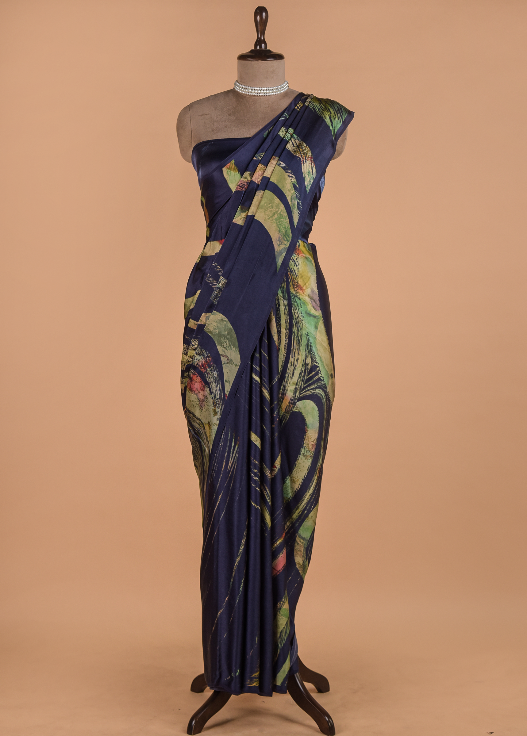 Blue Printed Silk Saree - Image 3 | Greenways Delhi