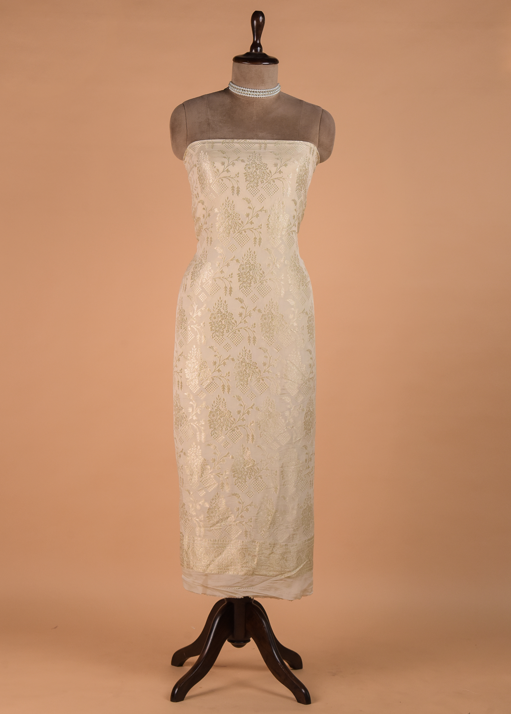 White Crepe Silk Dress Material - Image 3 | Greenways Delhi