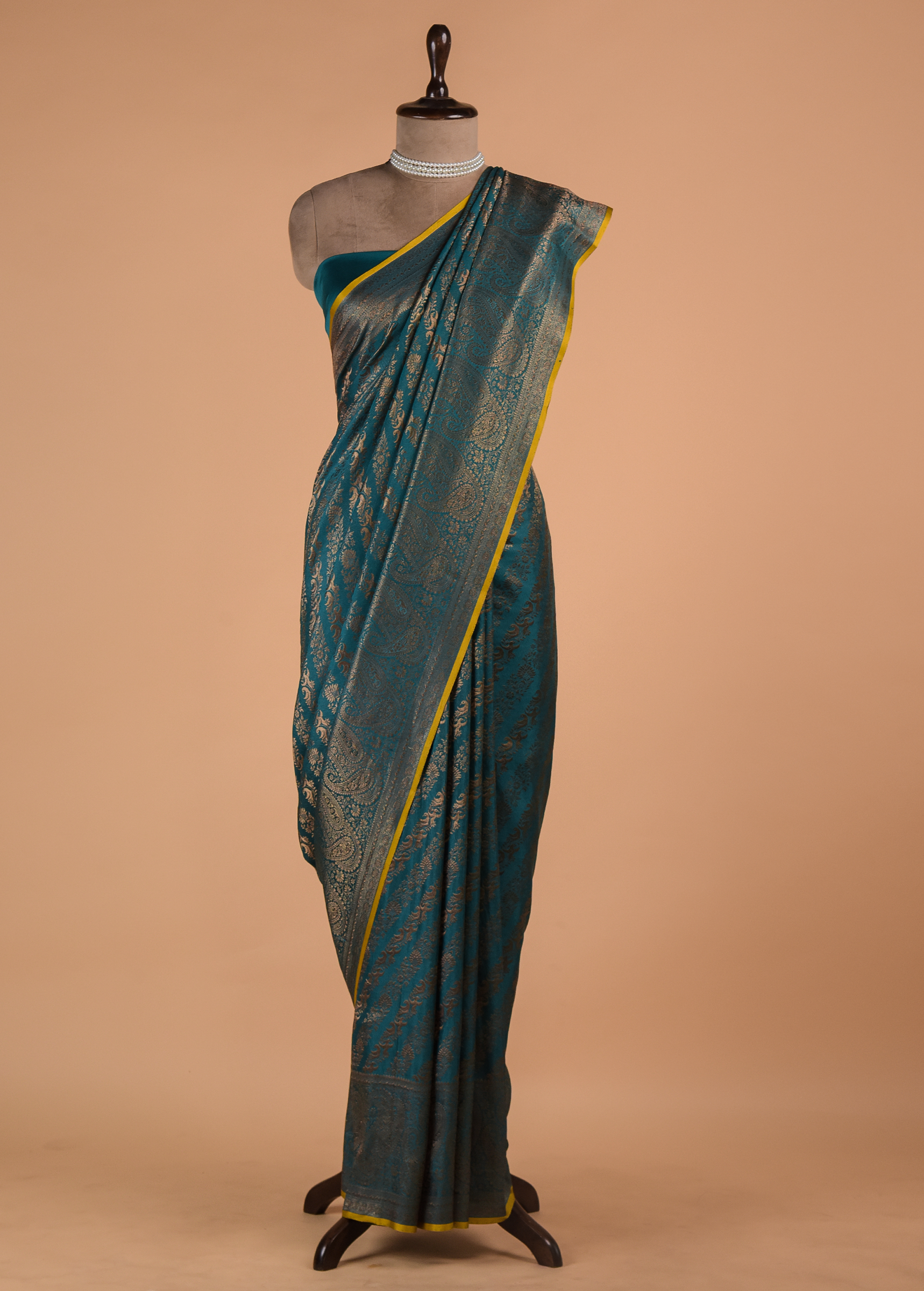Blue Banarasi Handwoven Crepe Silk Saree - Image 3 | Greenways Delhi