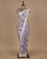 Grey Crepe Printed Saree