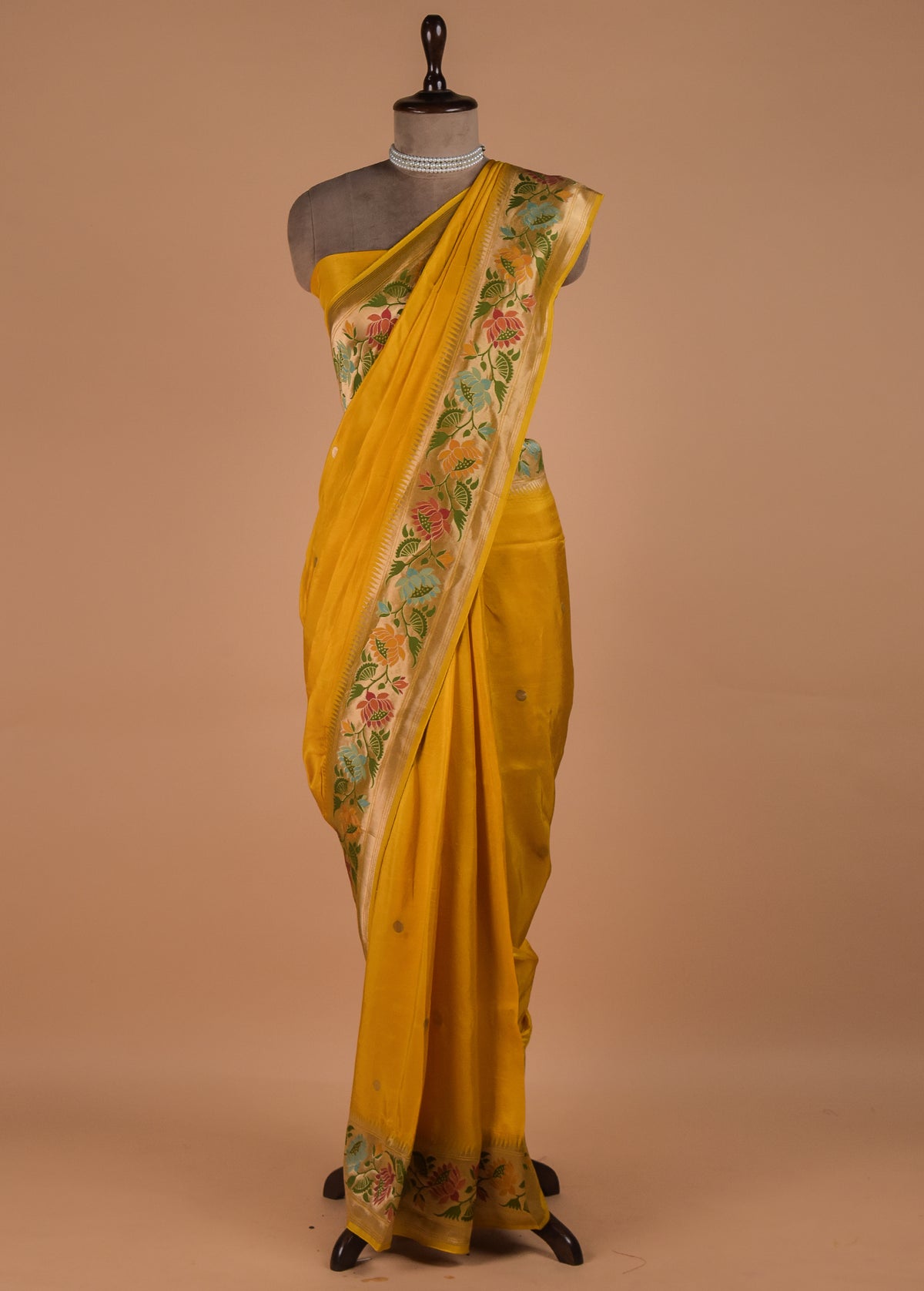 Yellow Art Satin Banarasi Saree