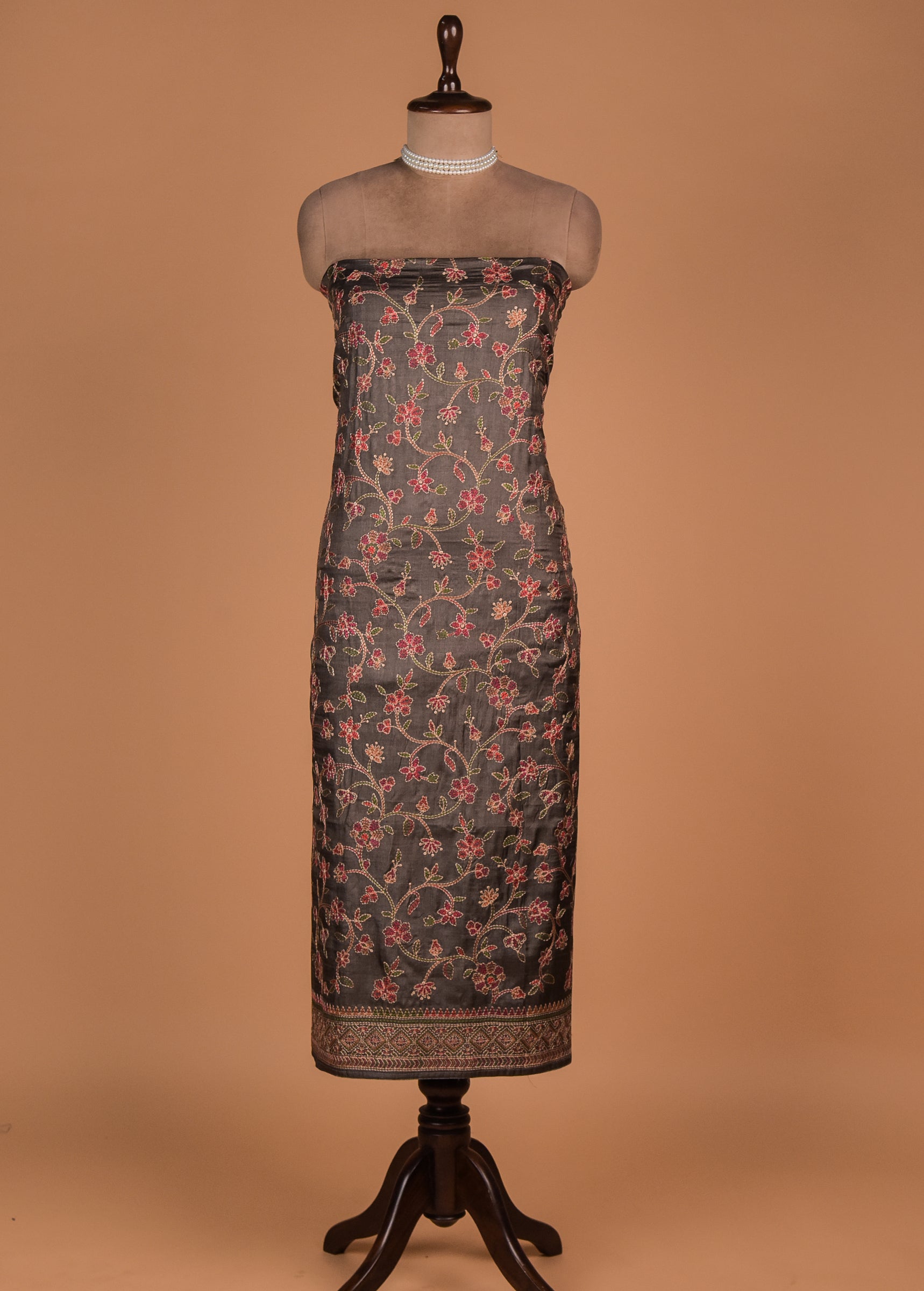 Grey Tussar Dress Material