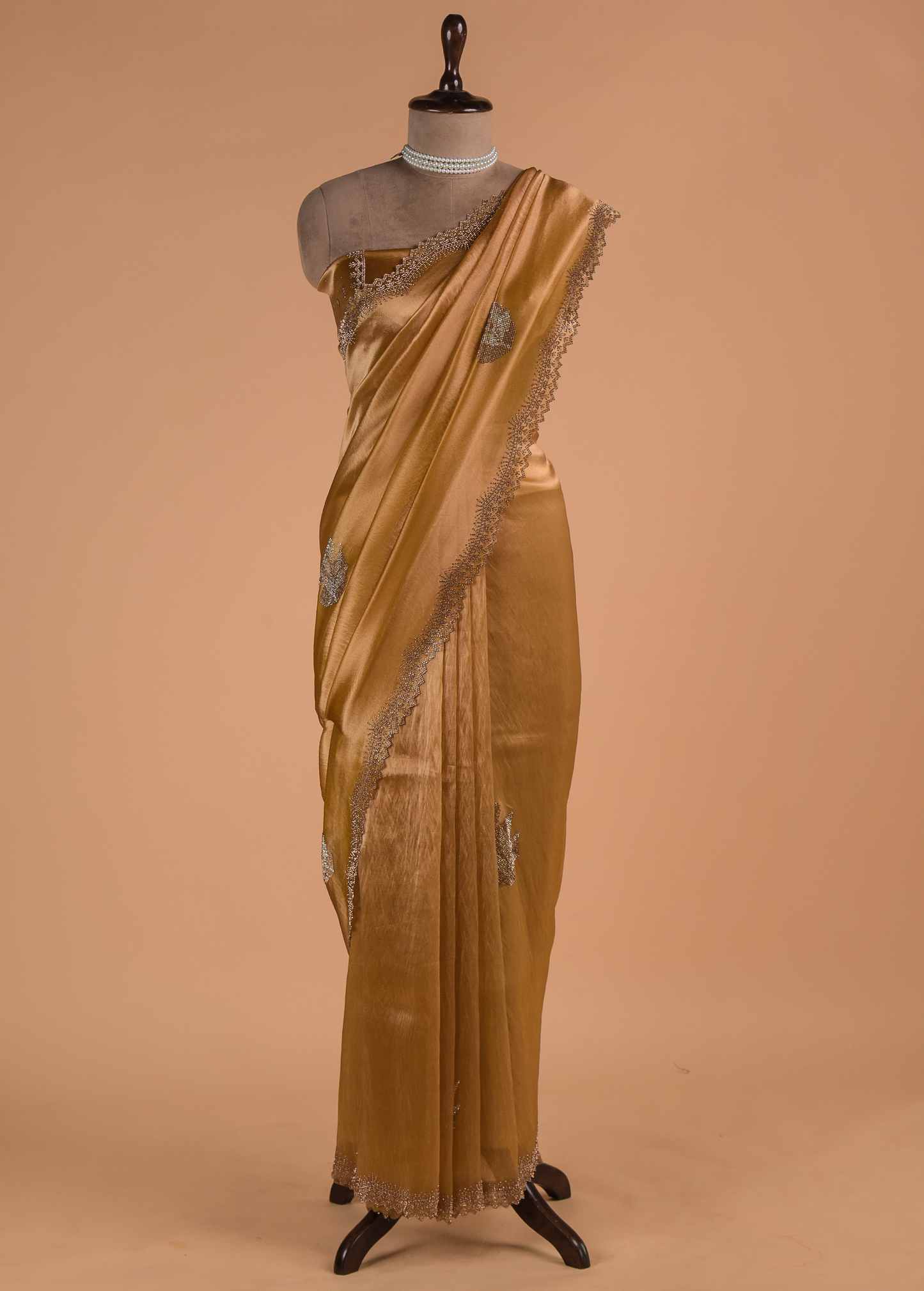 Gold Tissue Organza Embroidered Saree