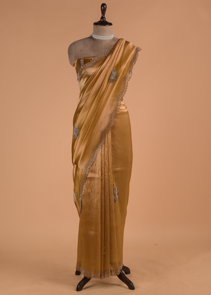 Gold Tissue Organza Embroidered Saree