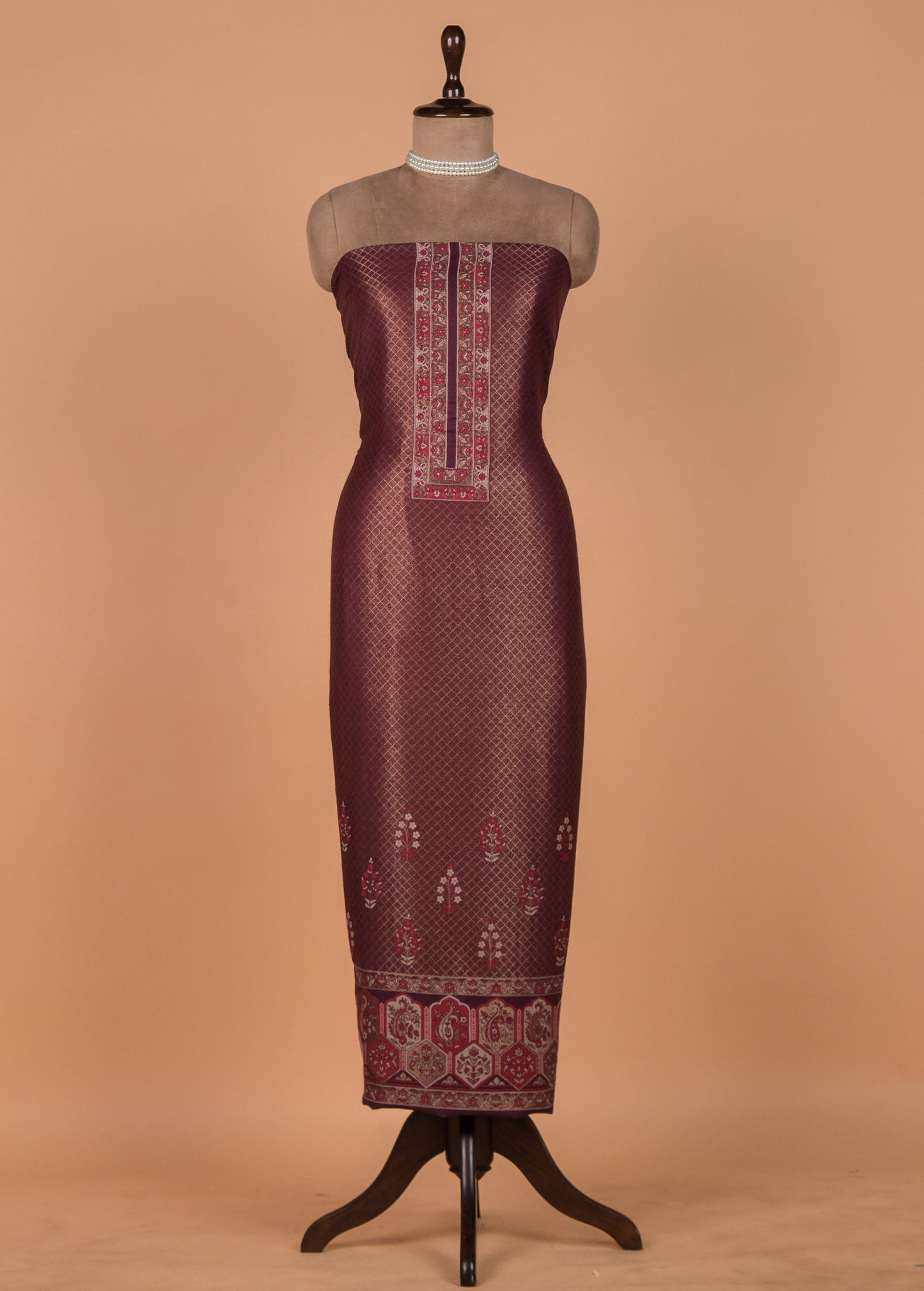 Wine Pashmina Dress Material