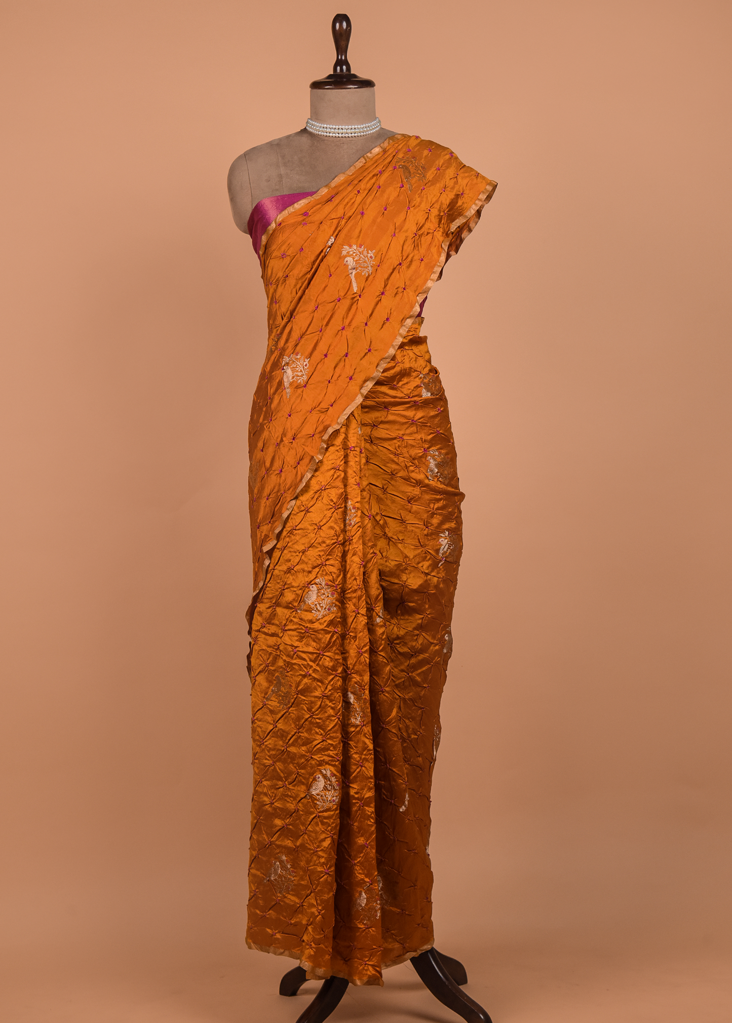 Orange Gajji Silk Bandhani Saree
