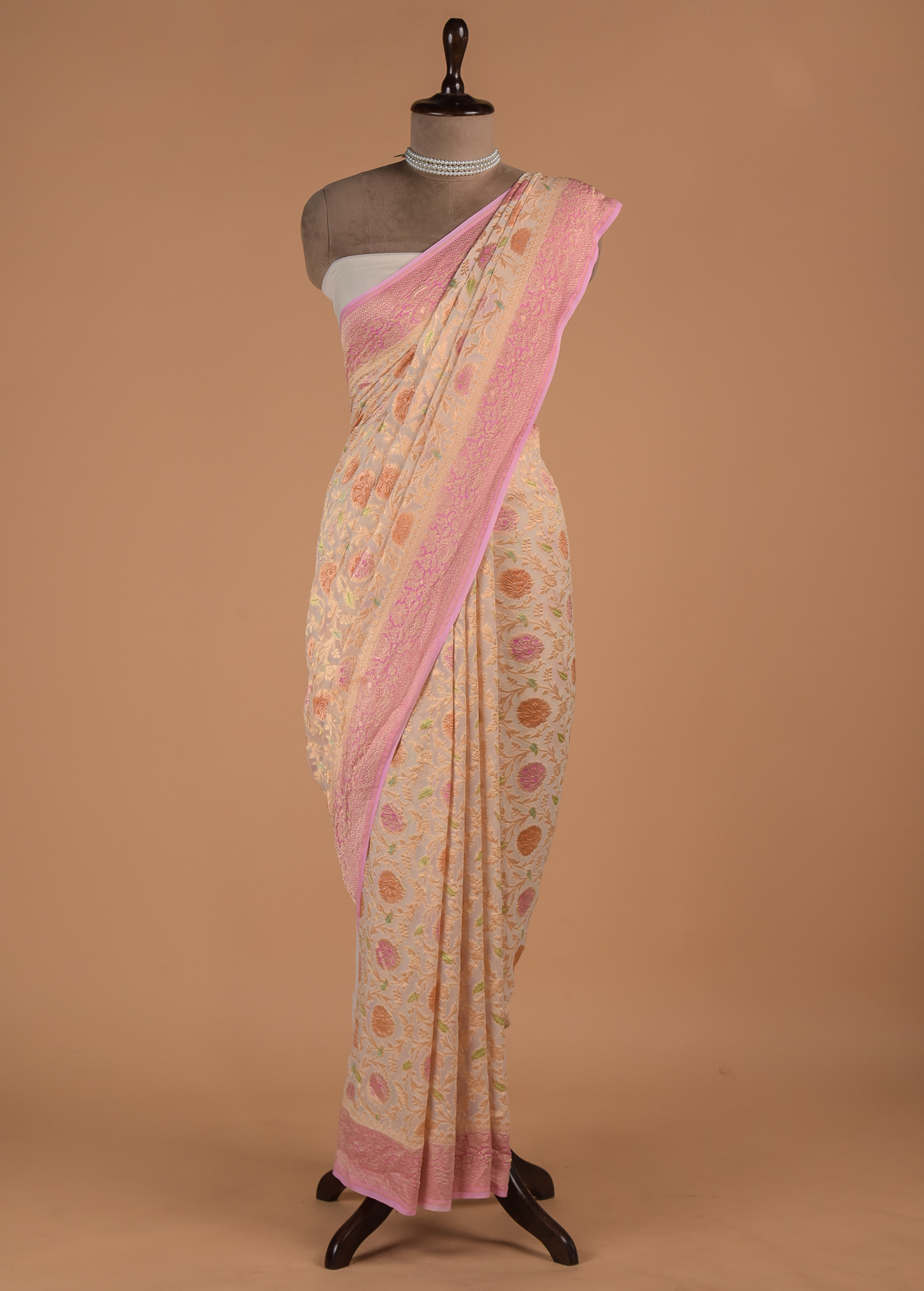 Cream Georgette Banarasi Saree