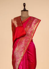 Pink Jacquard Silk Banarasi Saree