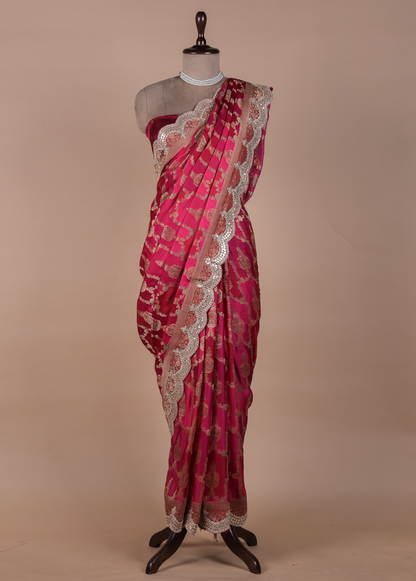 Red Moroccan Silk Embroidered Saree