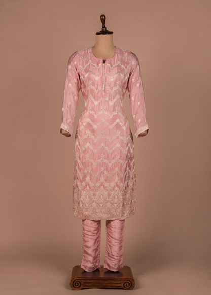 Pink Tissue Georgette Straight Set