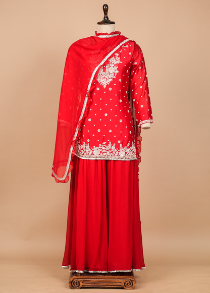 Red Georgette Sharara Set