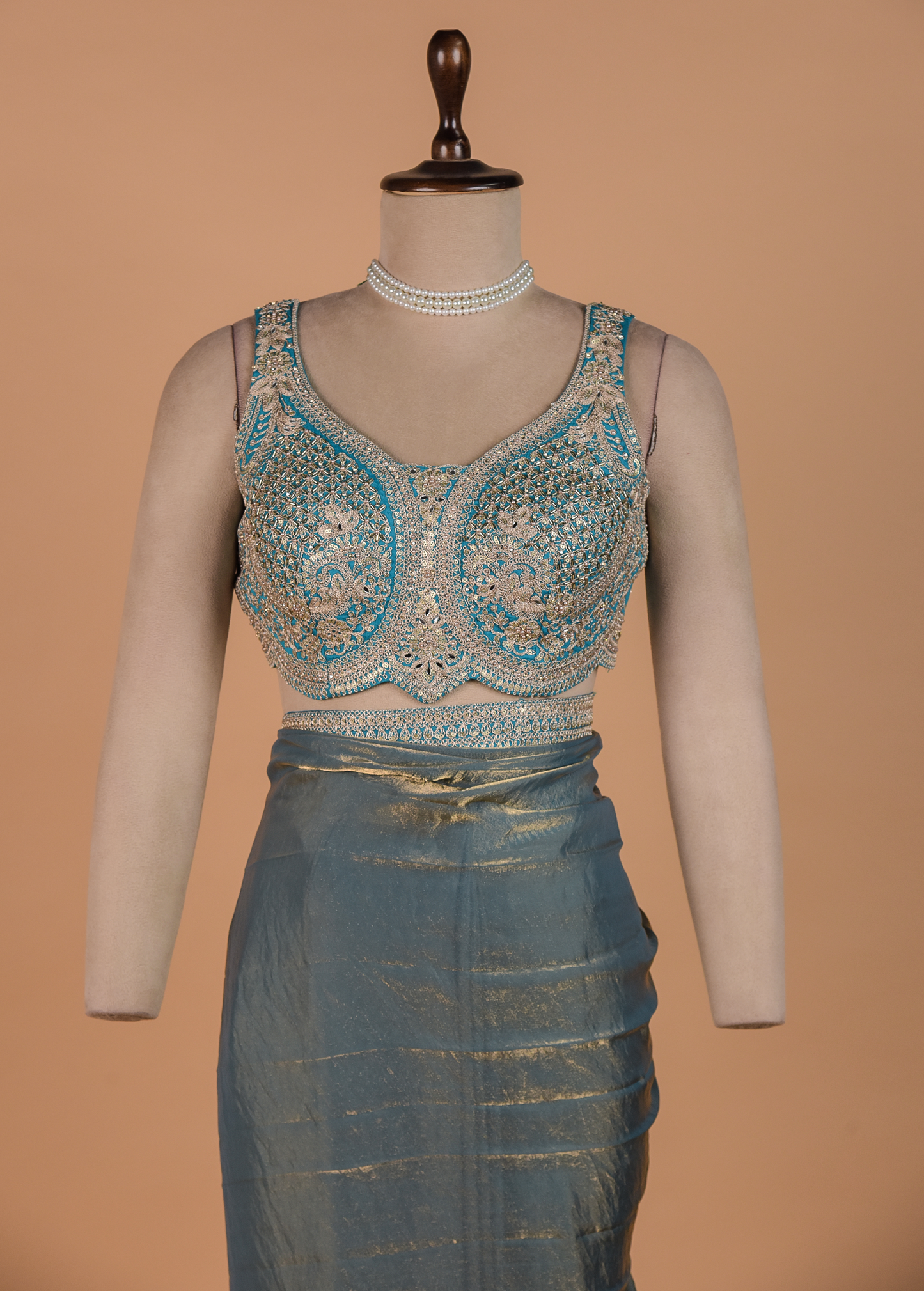 Blue Tissue Georgette Readymade Saree