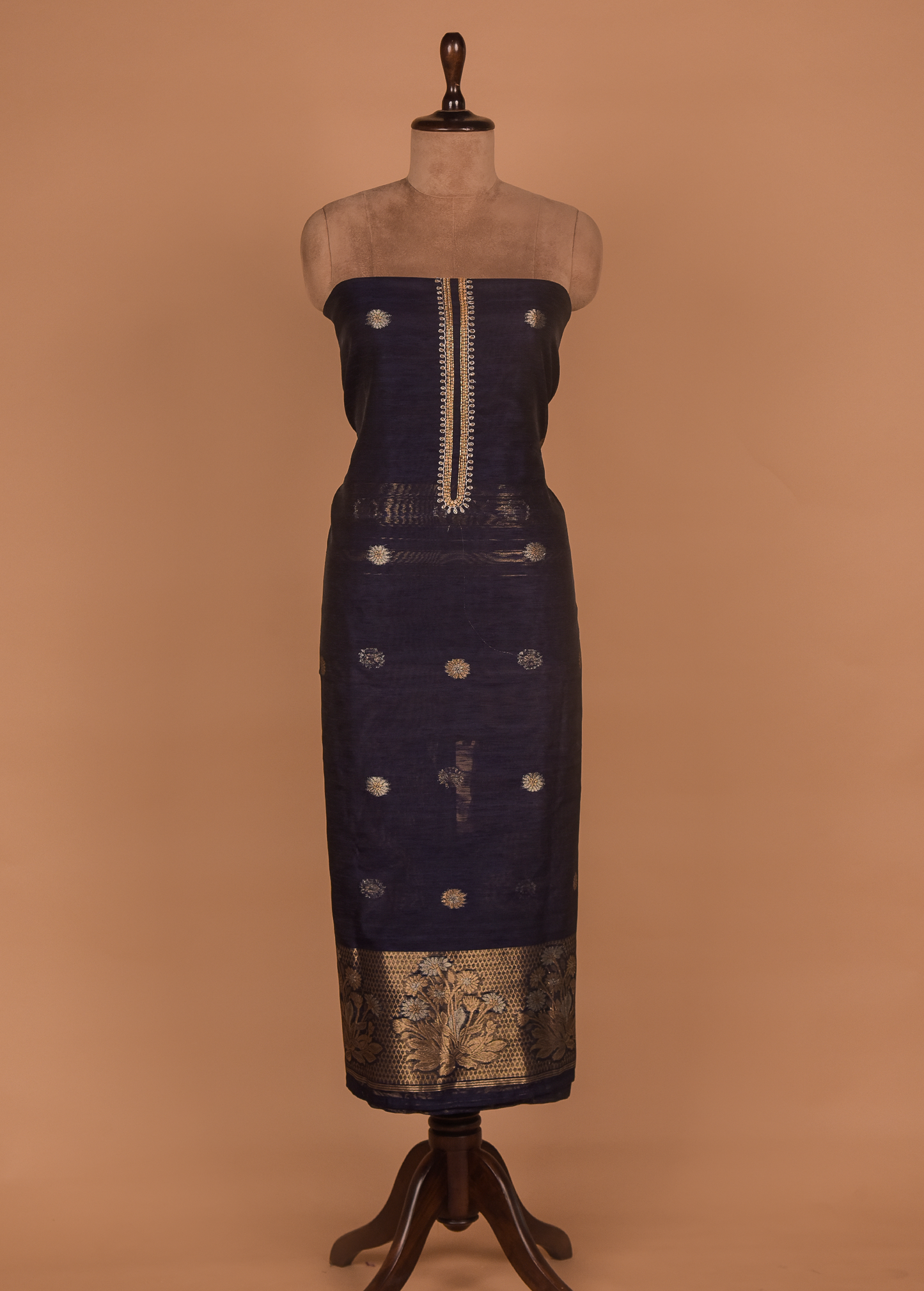 Blue Cotton Tussar Dress Material