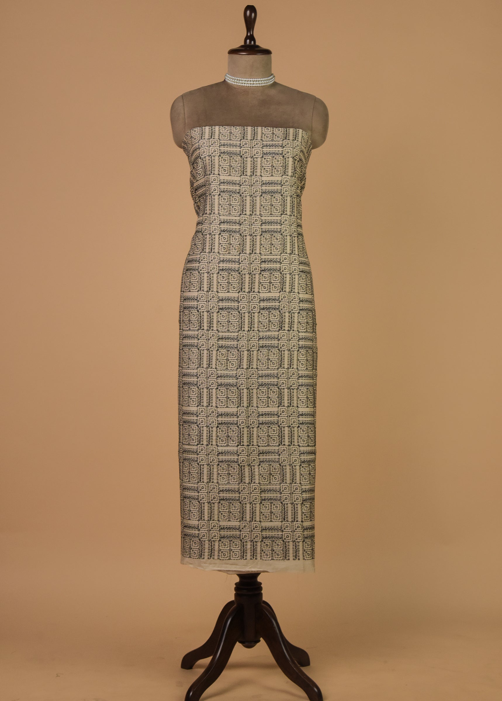Cream Munga Tussar Dress Material