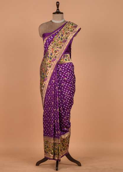 Purple Gajji Silk Bandhani Saree