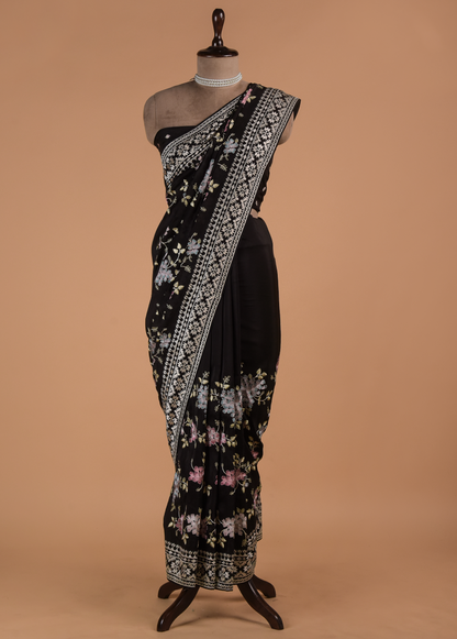 Black Organza Embroidered Saree