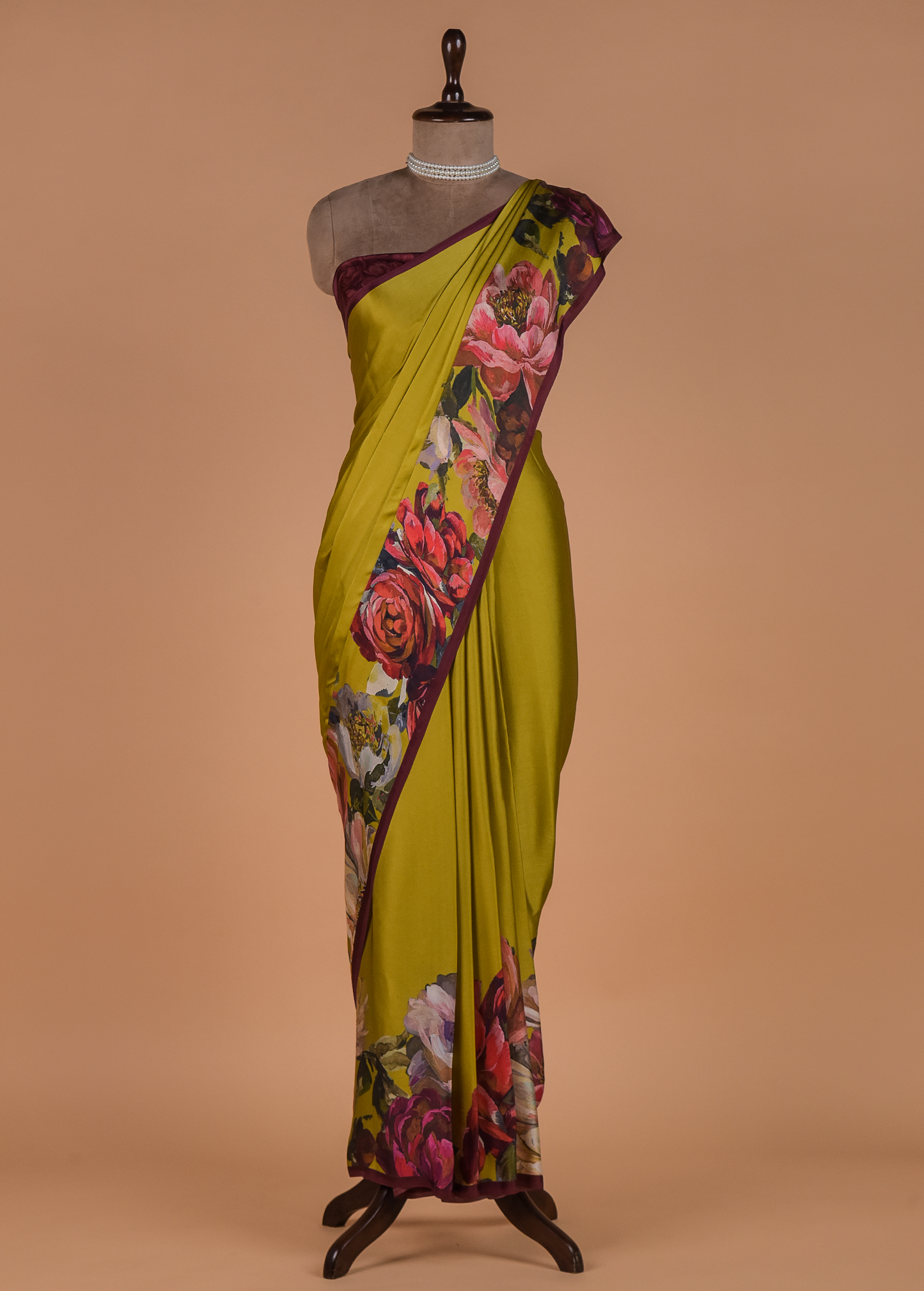 Green Satin Printed Saree