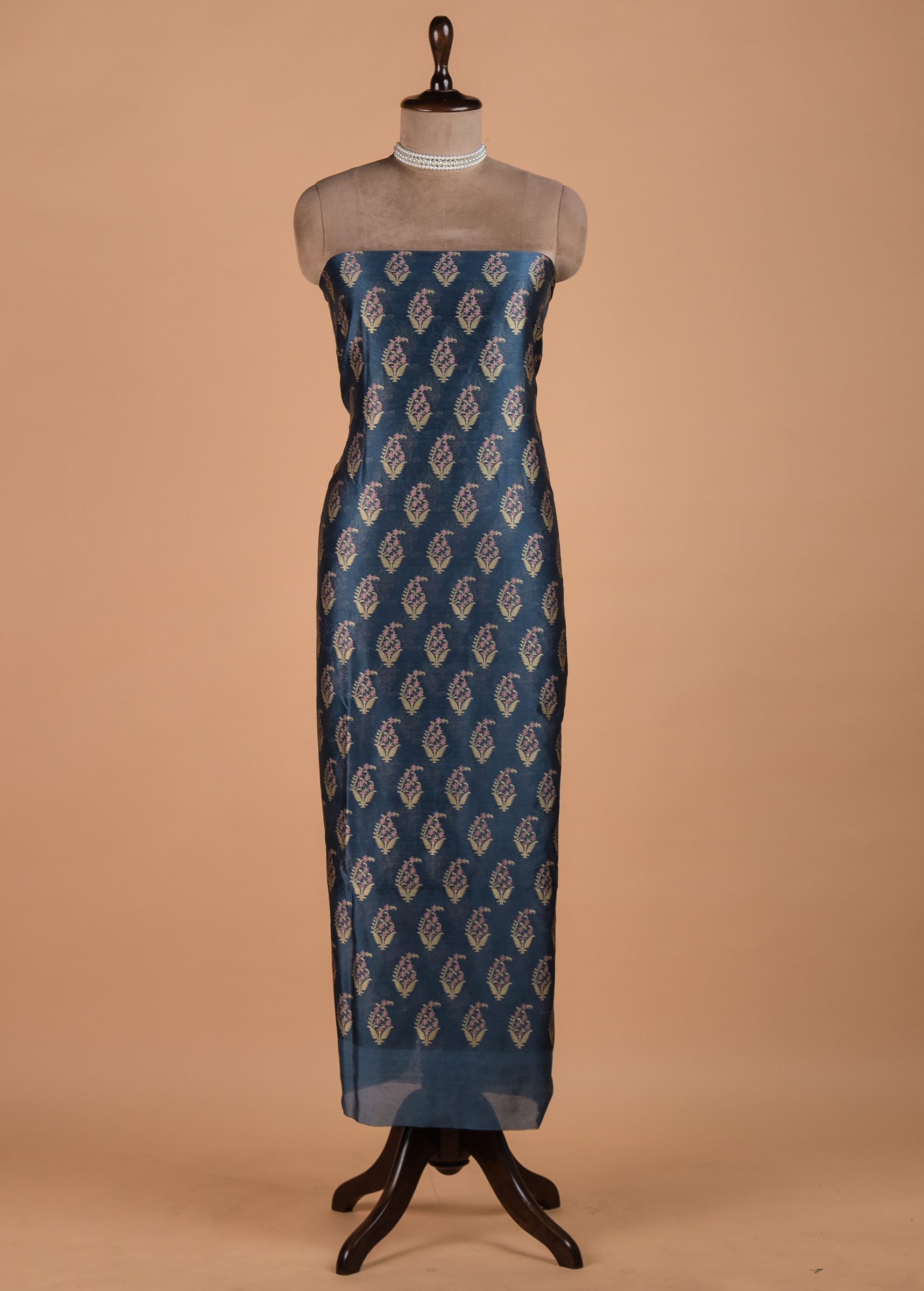Blue Handwoven Cotton Dress Material - Image 3 | Greenways Delhi