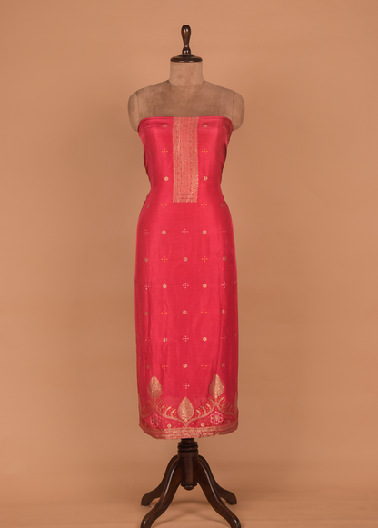Pink Silk Crepe Organza Dress Material