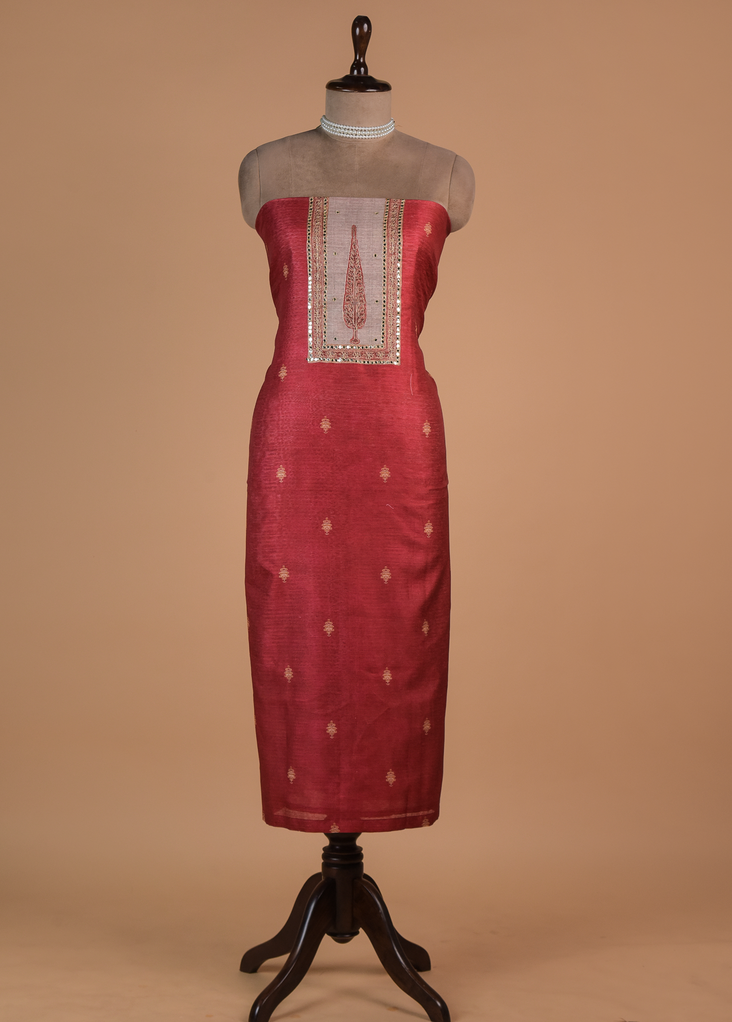 Red Chanderi Cotton Dress Material