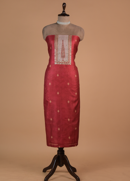 Red Chanderi Cotton Dress Material