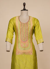 Green Cotton Silk Straight Set