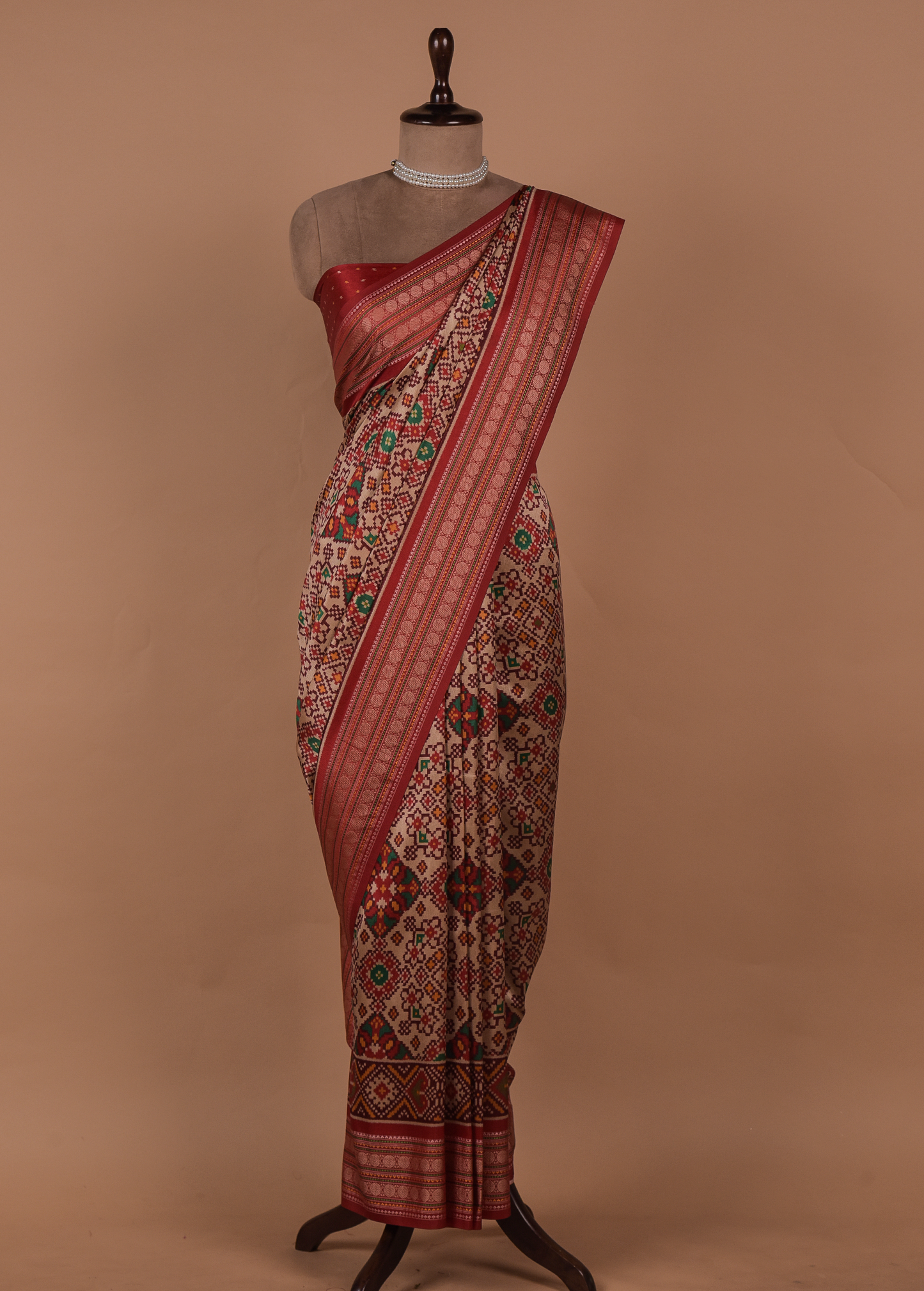 Cream Art Silk Printed Saree