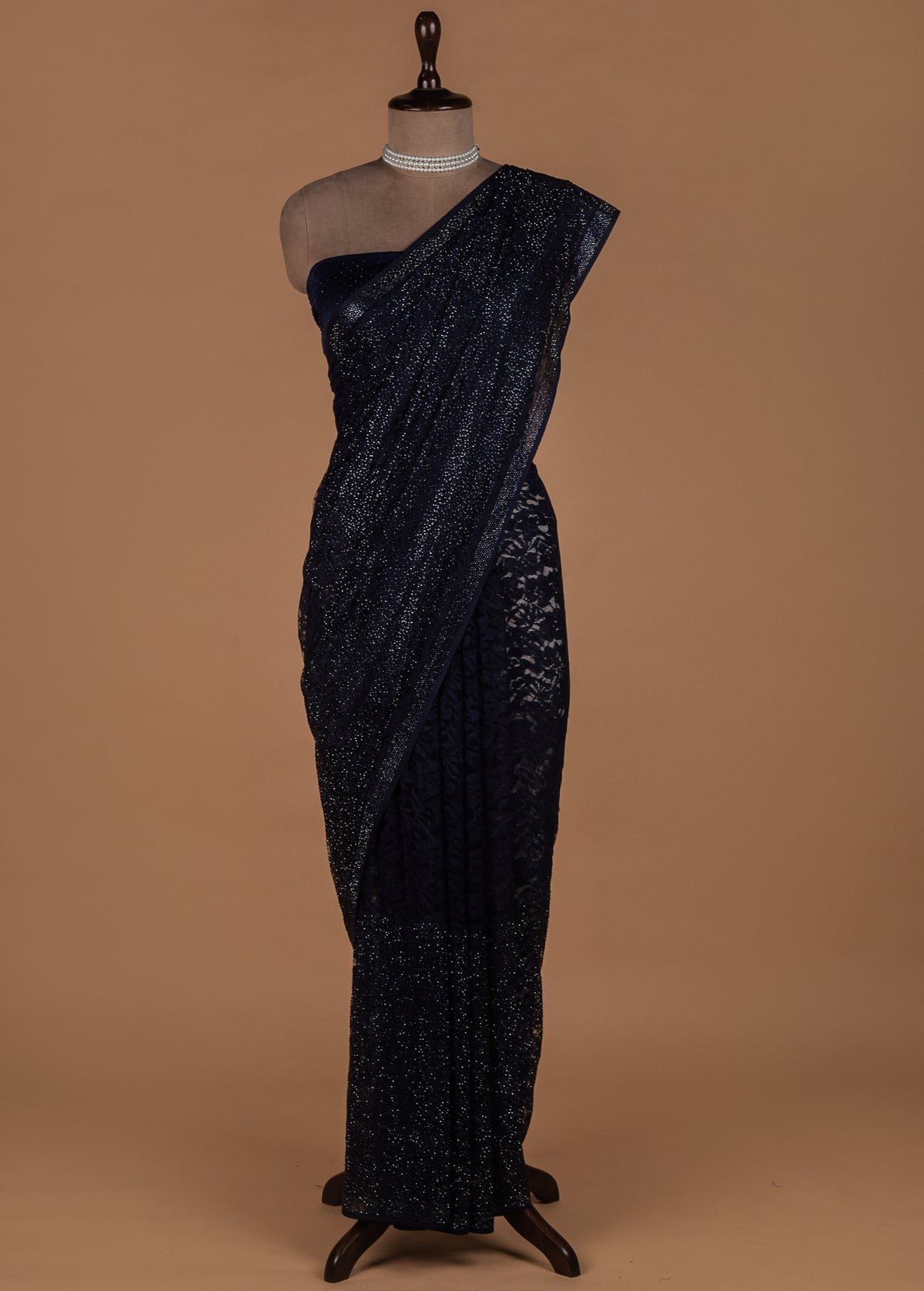Blue Chantily Lace Embroidered Saree