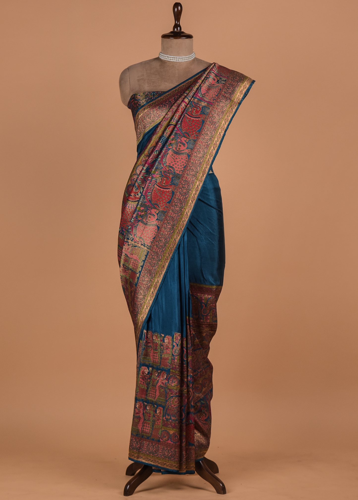 Blue Moroccan Silk Embroidered Saree