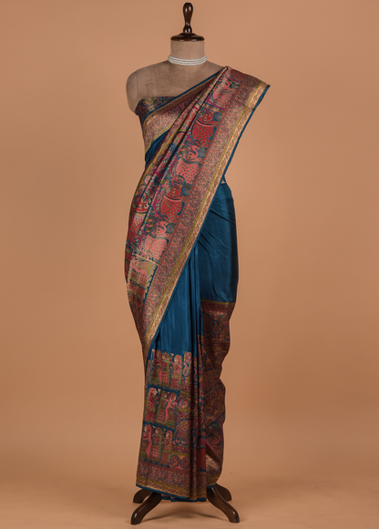 Blue Moroccan Silk Embroidered Saree