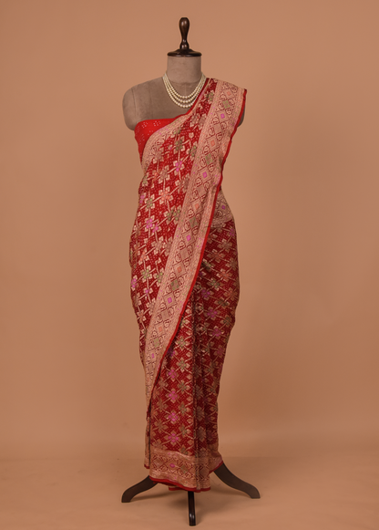 Red Georgette Bandhani Saree