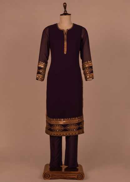 Purple Georgette Straight Set
