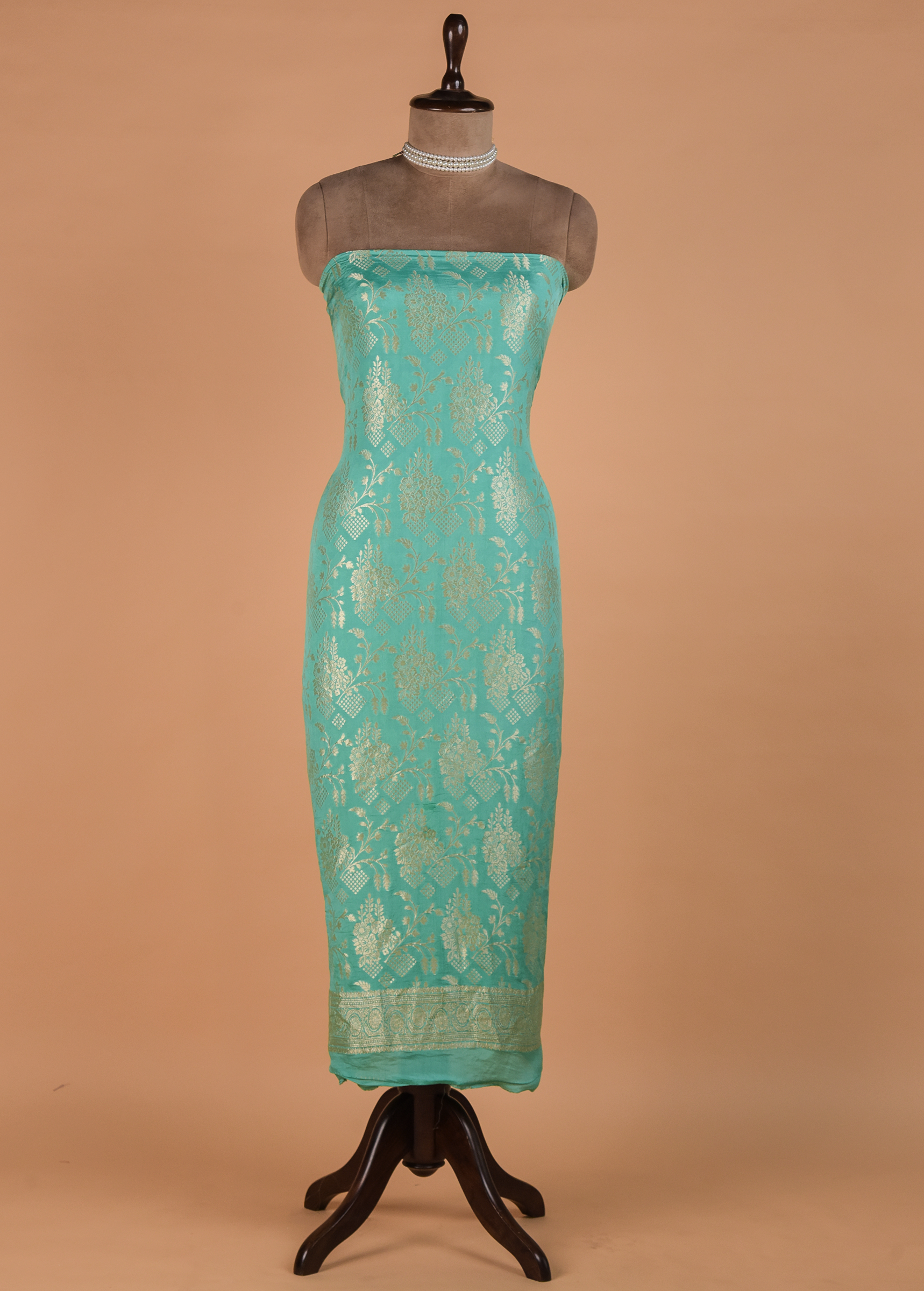Blue Crepe Silk Dress Material - Image 3 | Greenways Delhi