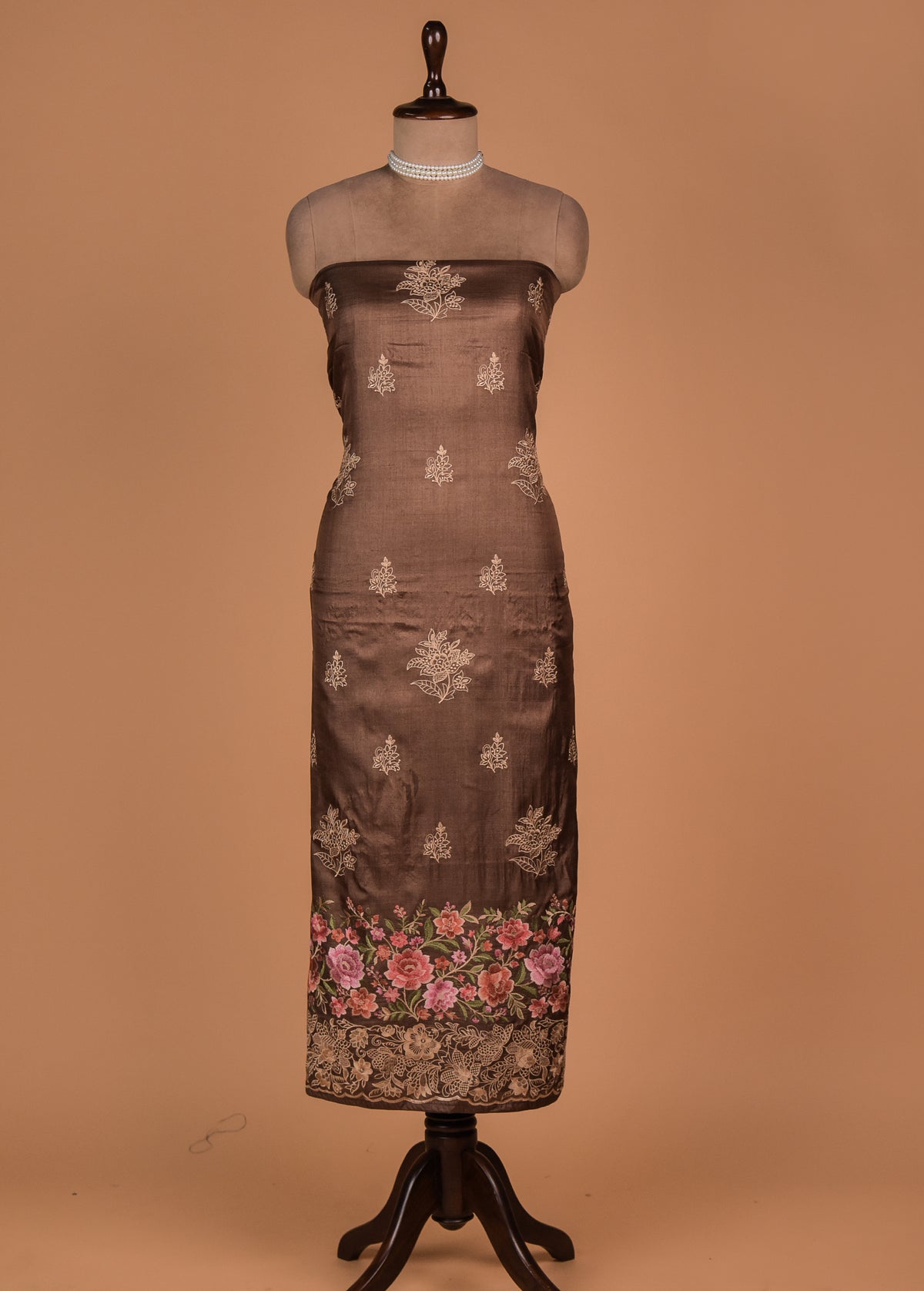 Brown Tussar Dress Material