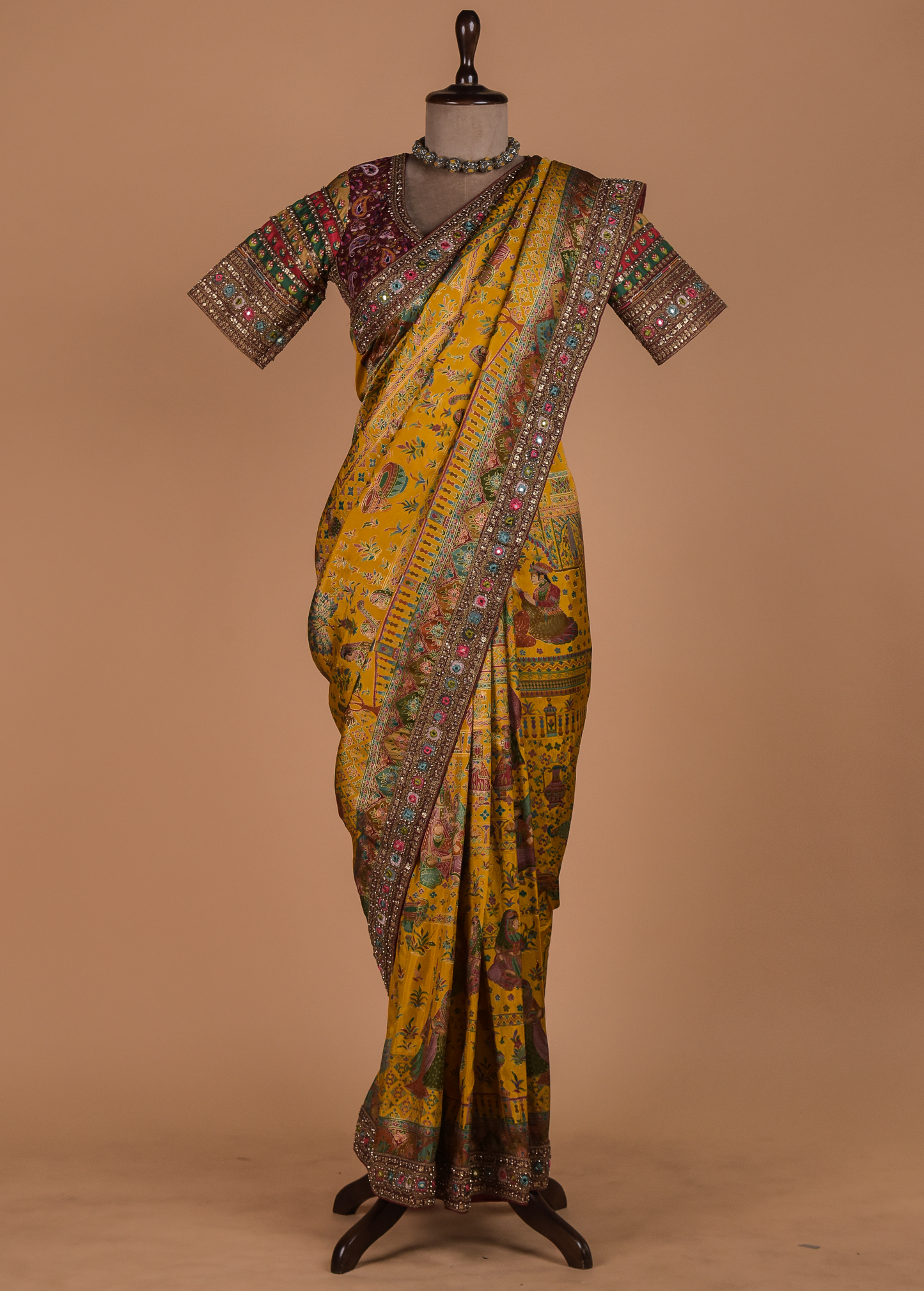 Yellow Moroccan Silk Embroidered Saree