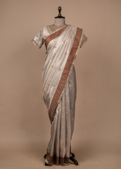 Silver Tissue Embroidered Saree