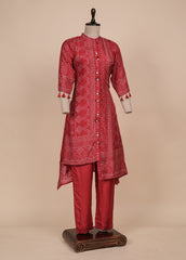 Red Muslin Crepe Kurti Set