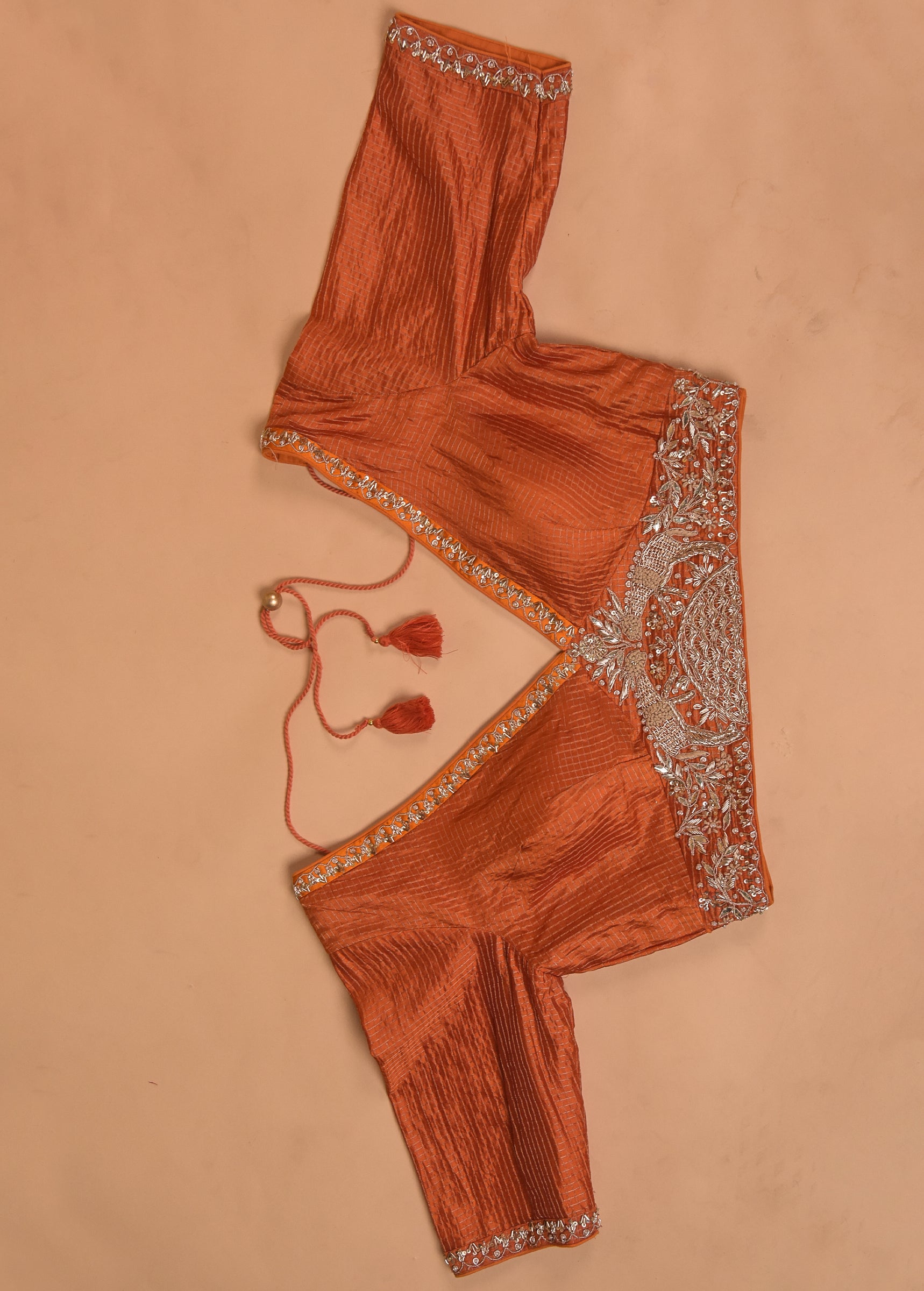 Orange Chinia Silk Embroidered Saree