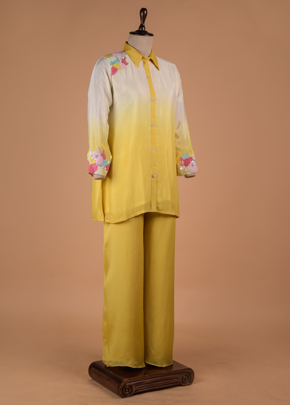 Yellow Crepe Silk Coord Set