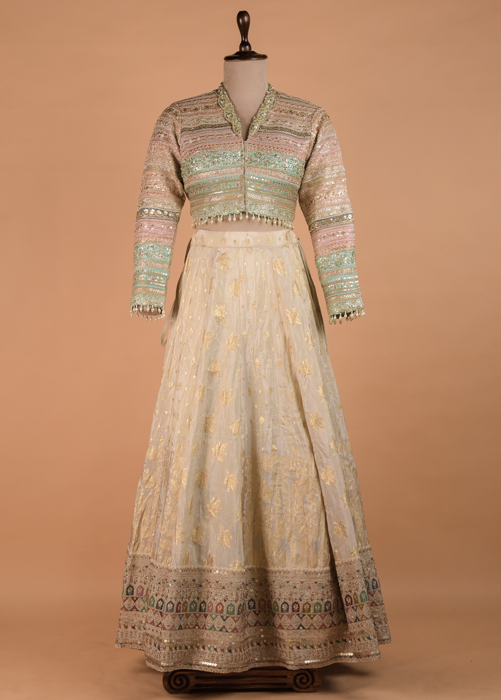 Cream Crepe Silk Lehenga - Image 3 | Greenways Delhi