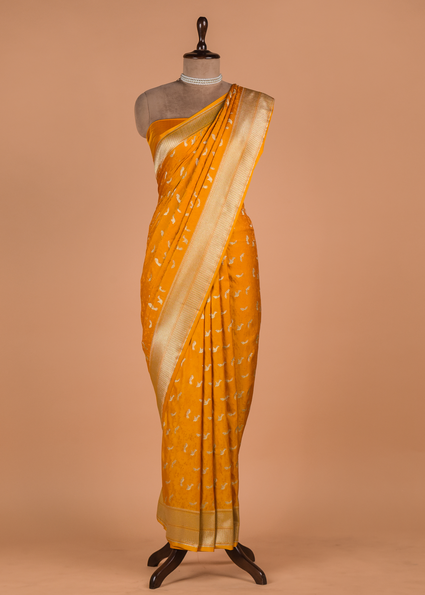 Yellow Moroccan Silk Embroidered Saree