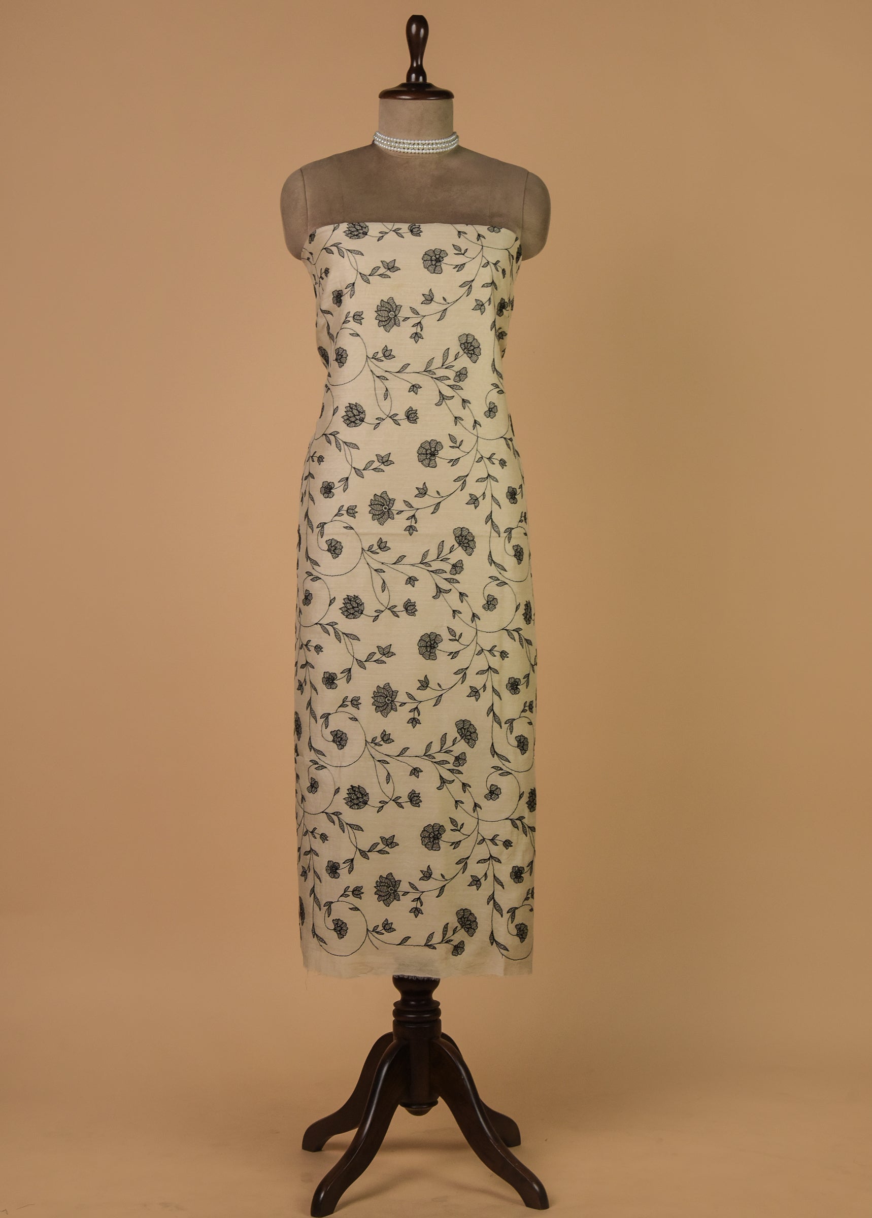 Cream Munga Tussar Dress Material